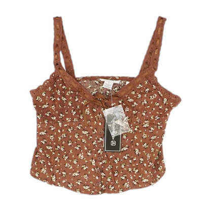 Brown Floral Sleeveless Blouse