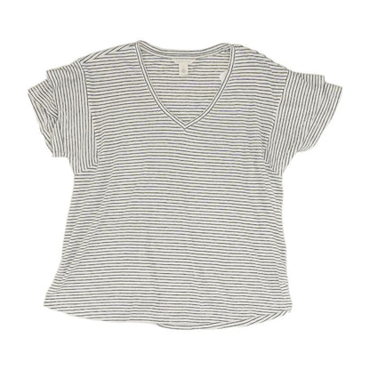 White Striped V Neck T-Shirt