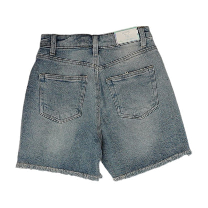 Blue Solid Denim Shorts