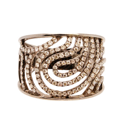 14K Gold Black Rhodium Diamond Swirl Band