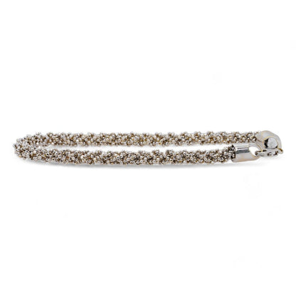 18K White Gold Braided Diamond Cut Bead Chain Bracelet