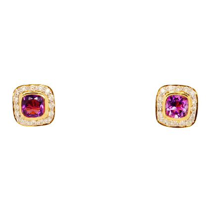 14K Gold Amethyst With Diamond Halo Stud Earrings