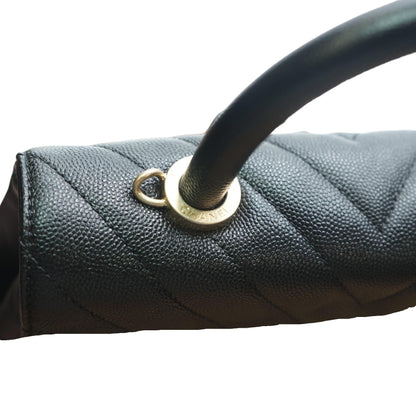 Black Chevron Quilted Coco Top Handle Bag in Caviar Leather