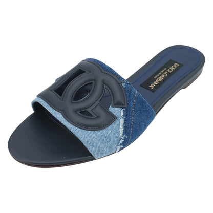 Blue Patchwork Denim Slides with DG Logo