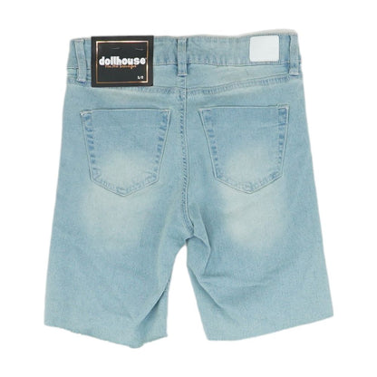 Blue Solid Denim Shorts