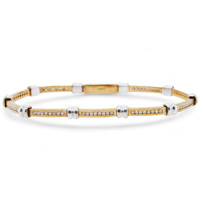 10K Two Tone Gold Channel Set Round Diamond Bar Link Bracelet