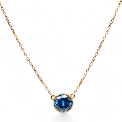 18K Rose Gold Round Enhanced Blue Diamond Pendant Necklace