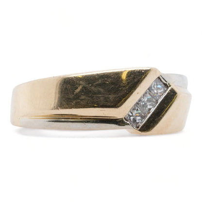 14K Gold Diagonal Three Square Cut Diamond Band