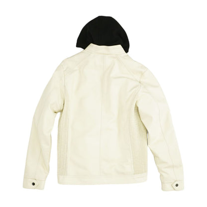 Ivory Solid Faux Leather Jacket