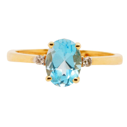 14K Gold Blue Topaz With Diamond Accents Cocktail Ring