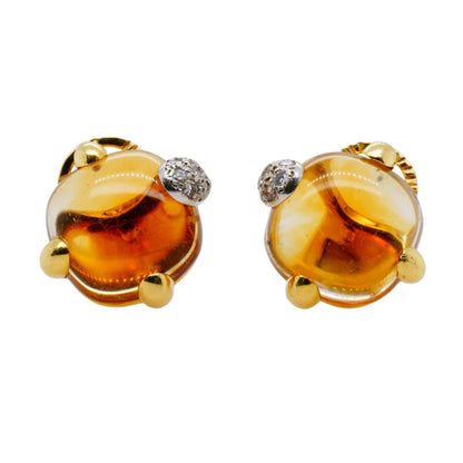 18K Gold Square Cabochon Clip On Earrings With Diamond Accents