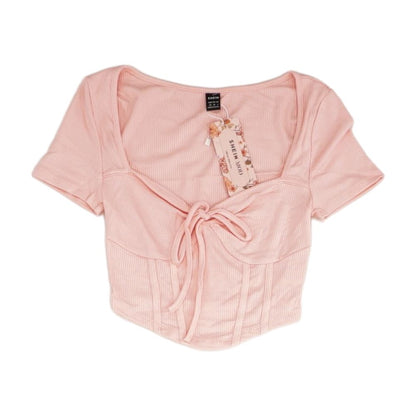 Pink Solid Short Sleeve Blouse