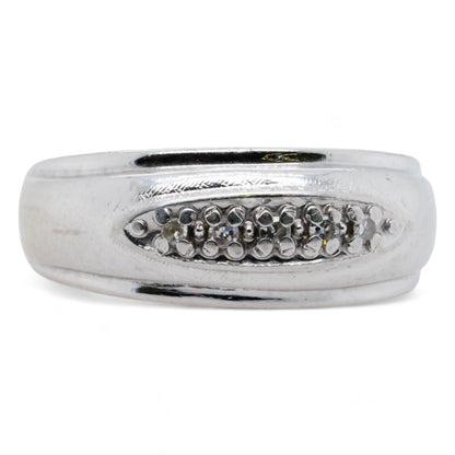 14K White Gold Domed Diamond Band