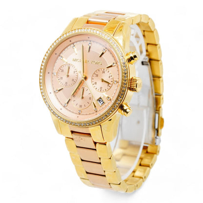 Women's Two Tone Gold Ritz Pave Chronograph Stainless Steel Watch