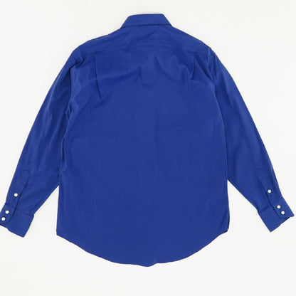 Blue Solid Long Sleeve Button Down