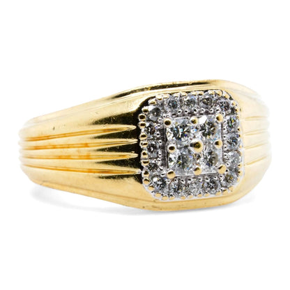 10K Gold Gents Ring With Square Diamond Cluster