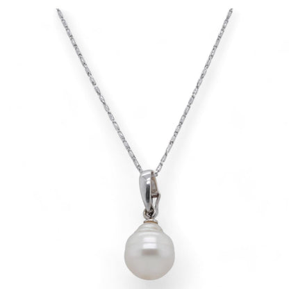 18K White Gold Pearl Enhancer Pendant On Dainty Paperclip Mariner Chain Necklace