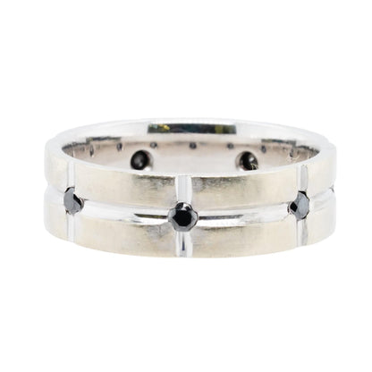 14K White Gold Grooved Band With Black Diamonds