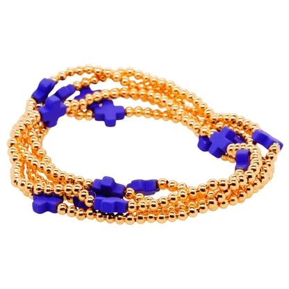 Blue Cross Gold Tone Stack Bead Bracelet