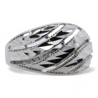 14K White Gold Diamond Cut Dome Band