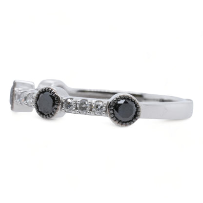 14K White Gold Four Bezel Set Black Diamond Band