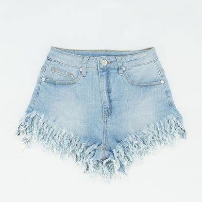 Blue Solid Denim Shorts