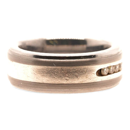 Tungsten Carbide With Silver Center And Diamond Row Accent Band