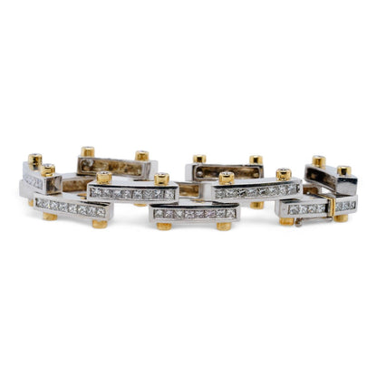 Two Tone Loose Link Bracelet with Princess Cut Diamonds