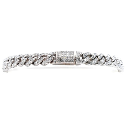 14K White Gold Diamond Pave Cuban Link Bracelet