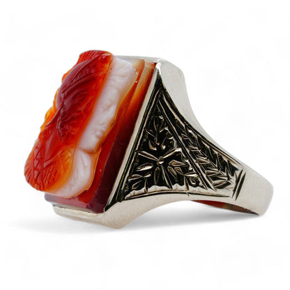 14K White Gold Cameo Signet Ring