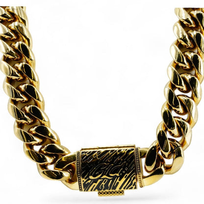 Gold Tone Signature 19mm Cuban Link Necklace