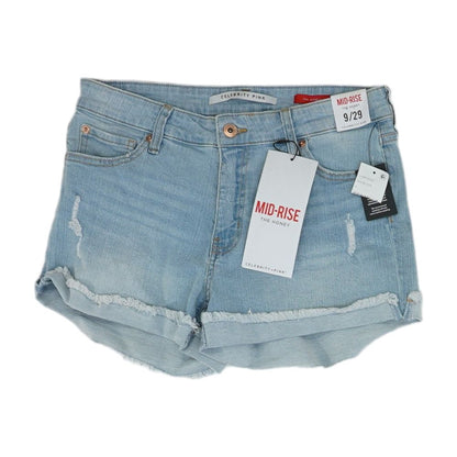 Blue Solid Denim Shorts