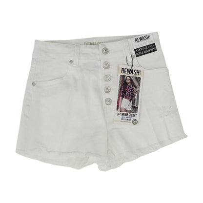 White Solid Denim Shorts