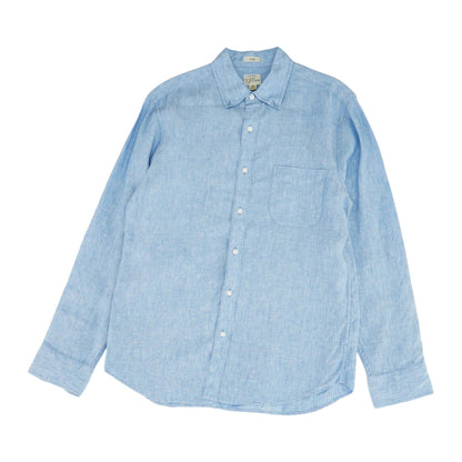 Blue Solid Long Sleeve Button Down