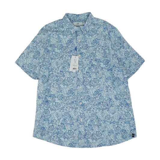 Blue Graphic Short Sleeve Button Down