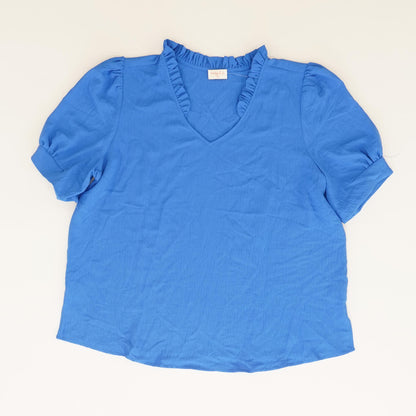 Blue Solid Short Sleeve Blouse