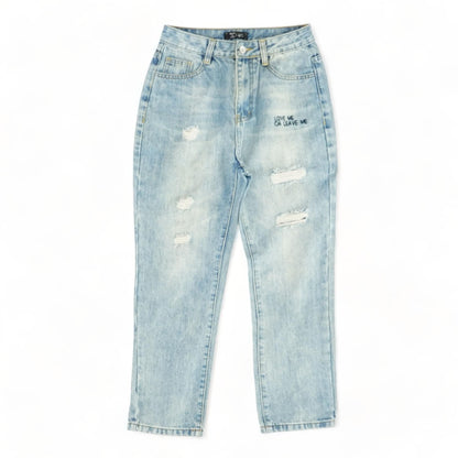 Blue Solid High Rise Regular Jeans