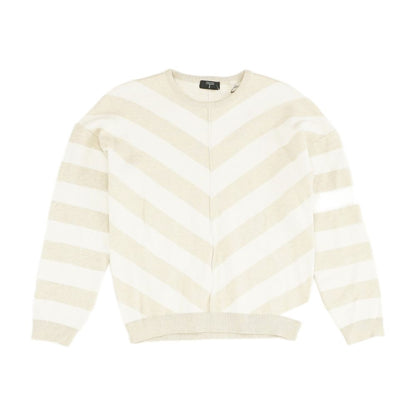 Beige Striped Crewneck Sweater