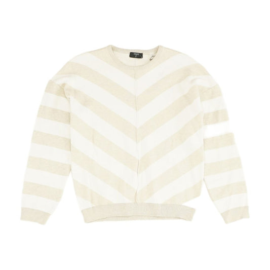 Beige Striped Crewneck Sweater