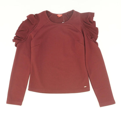 Burgundy Solid Long Sleeve Blouse