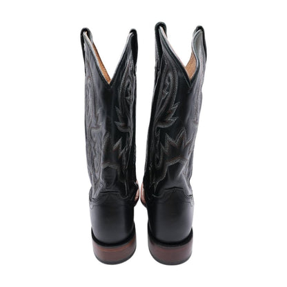 Square Toe Stockman Black Leather Western Boots