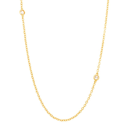 14K Gold Long Stationed Round Diamond Necklace