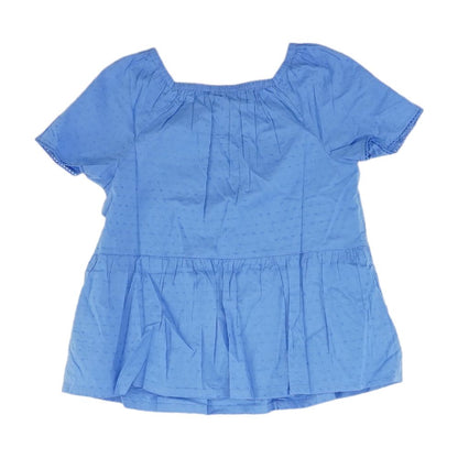 Blue Solid Short Sleeve Blouse