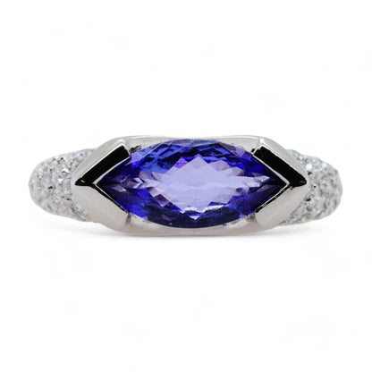 Platinum Marquise Cut East/West Tanzanite Diamond Pave Band