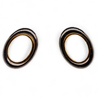 14K Gold Onyx And Mobe Pearl Omega Back Earrings