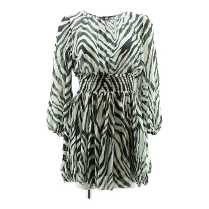 White Zebra Print Silk Chiffon Mini Dress