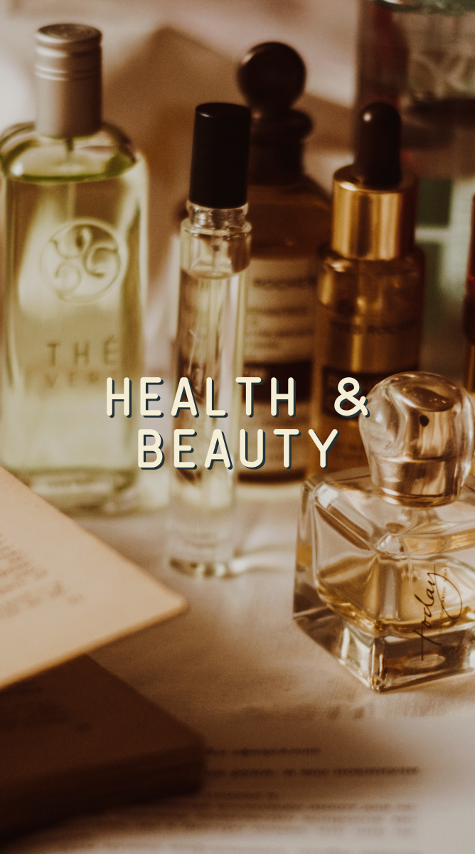 a collection of perfumes with caption: "Health & Beauty"