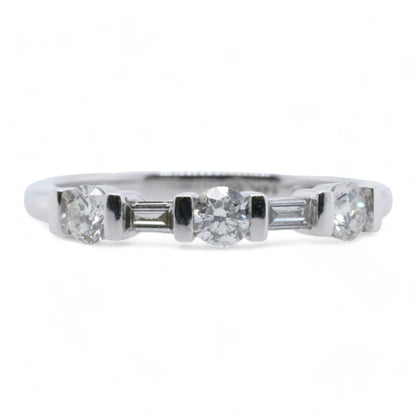 14K White Gold Round And Baguette Diamond Band