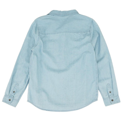 Blue Solid Long Sleeve Button Down