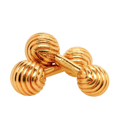 14K Gold Vintage Ridged Ball Cufflinks Circa 1960